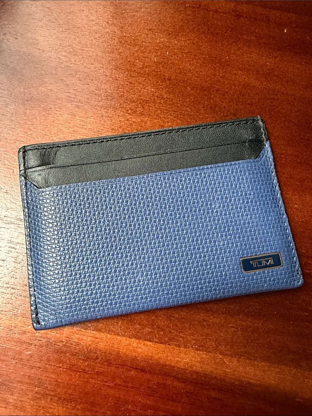 Tumi Blue and Black Textured Leather Card Holder